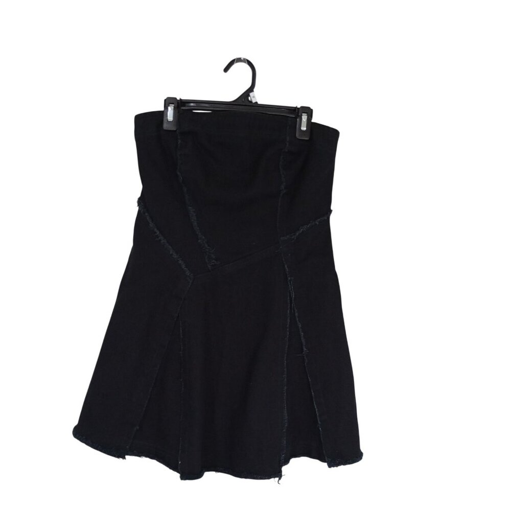 Urban Outfitters Mini Dress Size S Black Strapless Patchwork Denim Frayed Hem